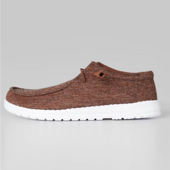 32 Brown Canvas Cusioned Boat shoe Slip-On Loafer - Picture 5 of 13